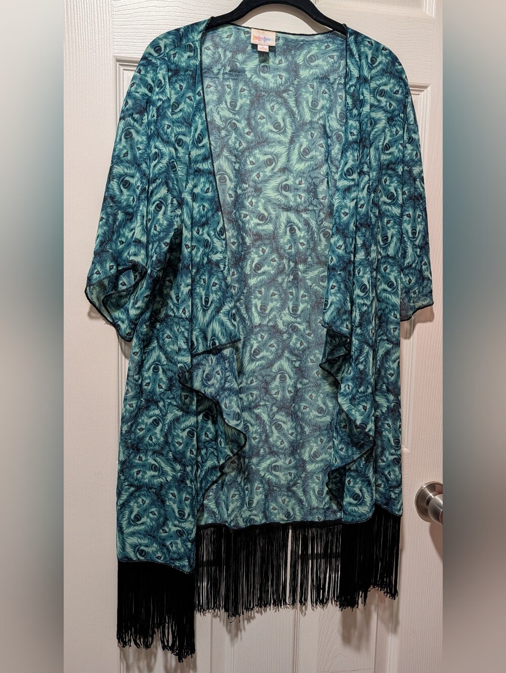 Blue Teal Wolf-Print Kimono Style Top